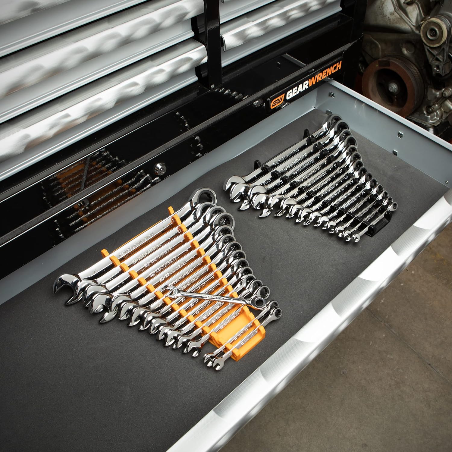 GEARWRENCH 30 Piece 12 Point Ratcheting Combination SAE/Metric (1/4-1 in., 8-24 mm) Wrench Set with Wrench Racks - 86702 - Image 7