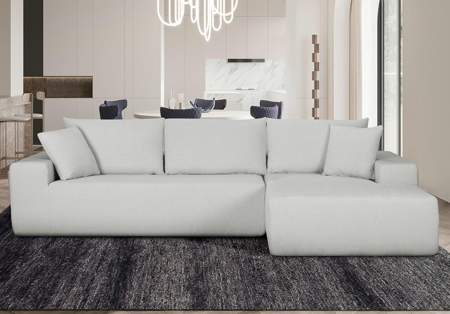 108" Cloud Sectional Couch, Modern Minimalist Modular Sofa with L-Shape Chaise and Deep Seat, Comfy Upholstered Sofa Couch for Living Room Bedroom, No Assembly Required (White, Right Facing) - Image 2