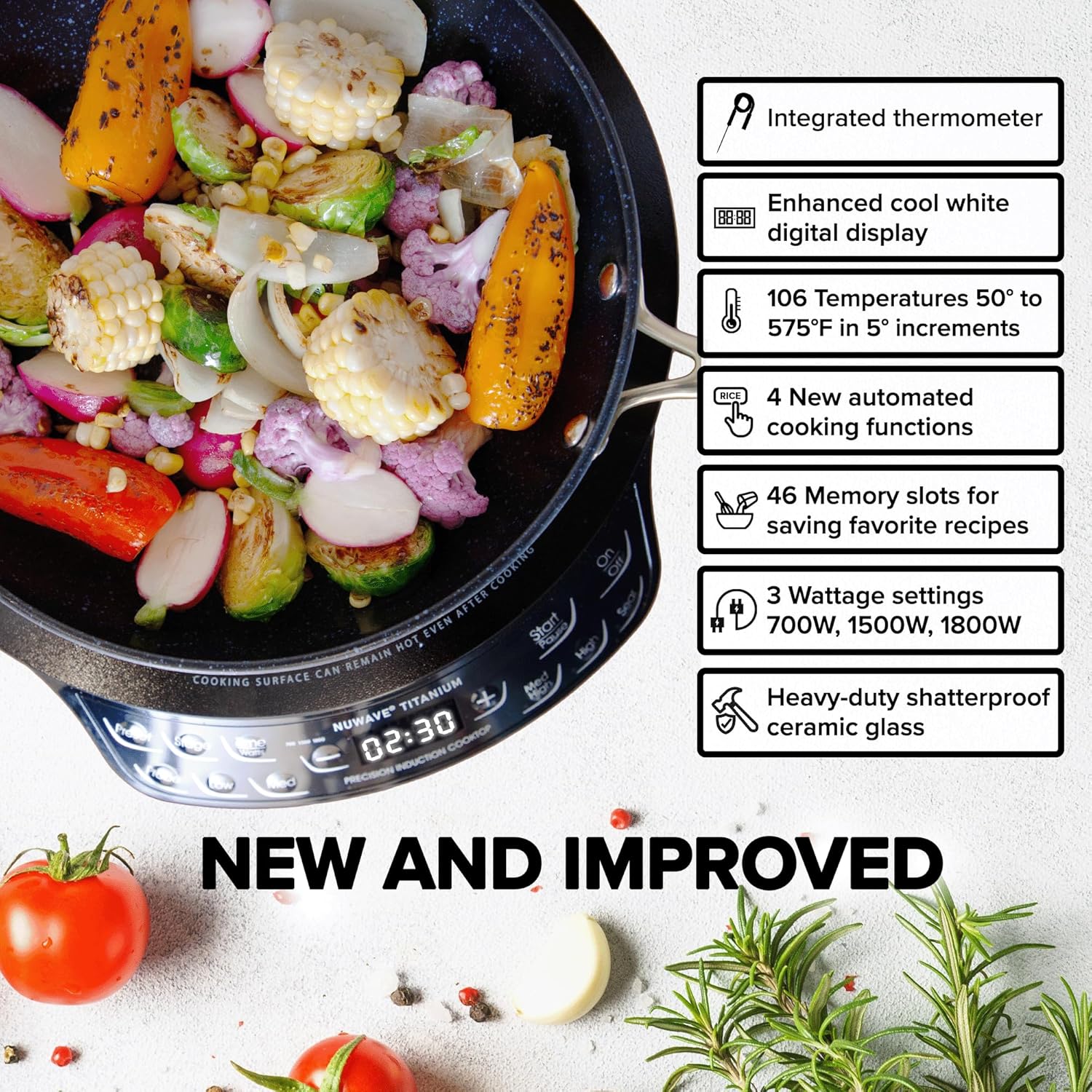 Nuwave Upgraded Induction Cooktop, 3 Wattage Control, Patented Digital Temp Probe, 8”Large Heating Coil, 12”Shatter-Proof Ceramic Glass,106 Temps-Ctrl - Image 3