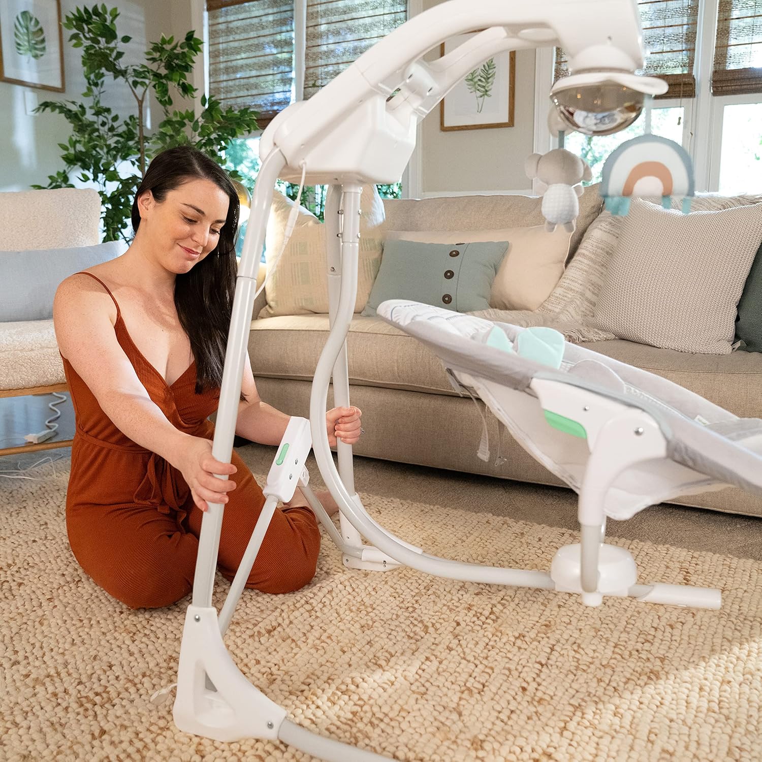 Ingenuity InLighten 5-Speed Baby Swing - Swivel Infant Seat, 5 Point Safety Harness, Nature Sounds, Lights - Van Elephant - Image 13