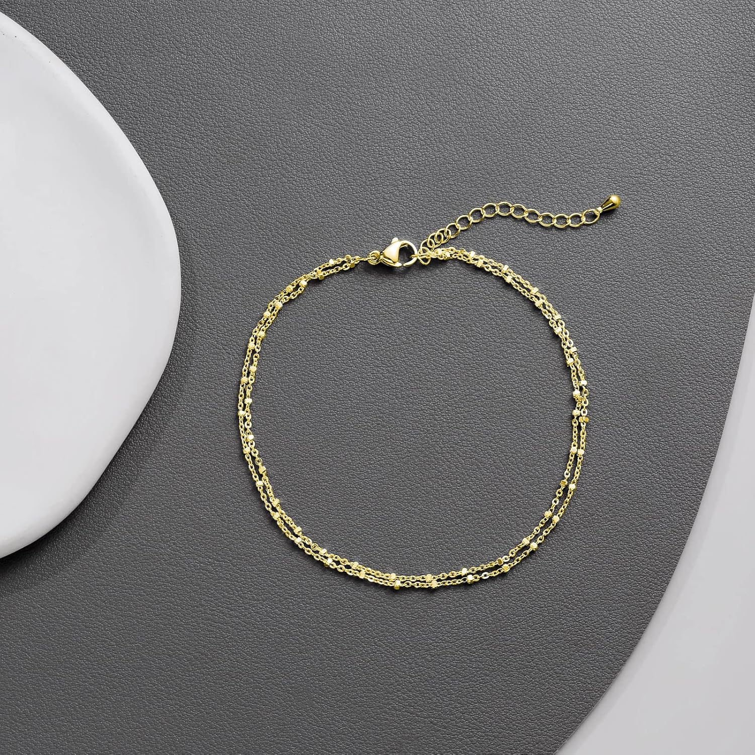 ASCOMY Ankle Bracelets for Women 14K Gold Plated Anklet for Women Silver Layered Shining Tennis Anklet Dainty Beaded Bar Dot Pearl Satellite Link Chain Anklets Summer Beach Foot Chain Jewelry Gifts - Image 7