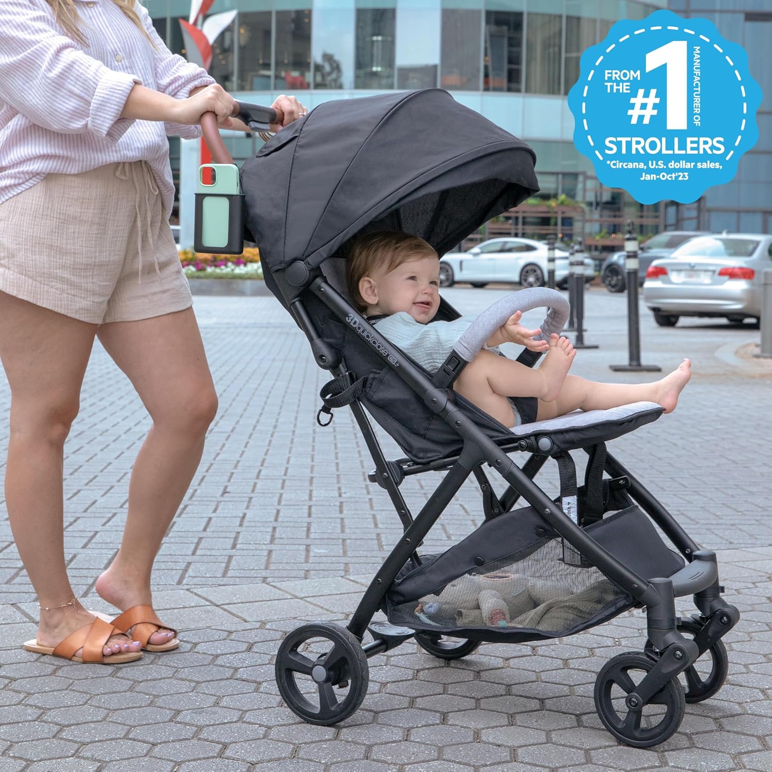 Ingenuity 3Dquickclose CS+ Compact Fold Stroller – Lightweight Stroller with Oversized Canopy, Extra-Large Storage and Compact Fold, Gray - Image 3