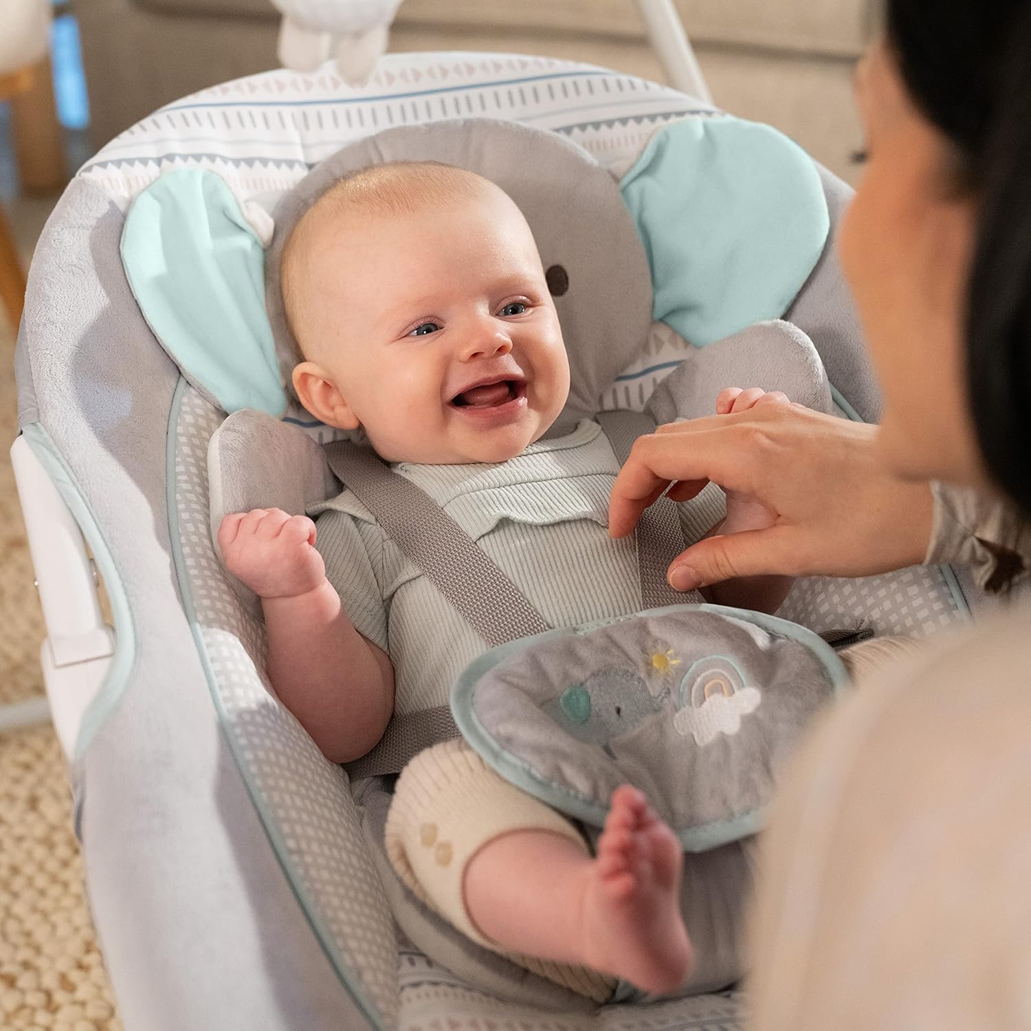 Ingenuity InLighten 5-Speed Baby Swing - Swivel Infant Seat, 5 Point Safety Harness, Nature Sounds, Lights - Van Elephant - Image 12