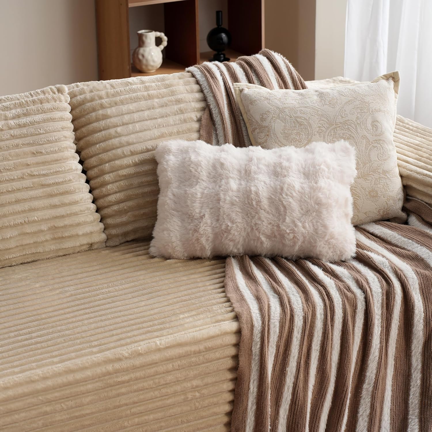 ovios 104" Cloud Sectional Couch with L-Shape Chaise,Modern Modular Sofa with Deep Seat, Upholstered Couches for Living Room Bedroom,No Assembly Required, Beige (Plush Corduroy Fabric) - Image 10