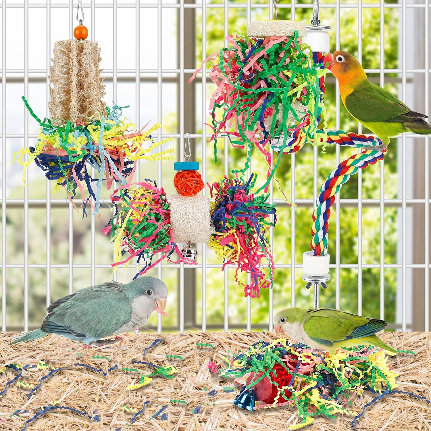 Bird Toys Bird Shredding Foraging Toys Parakeet Toy Chewing Hanging Toy Bird Shredded Paper Bird Cage Accessories Bird Rope Perch for Conure Cockatiel Budgies Lovebird Parrotlet (Without Rope Perch) - Image 4