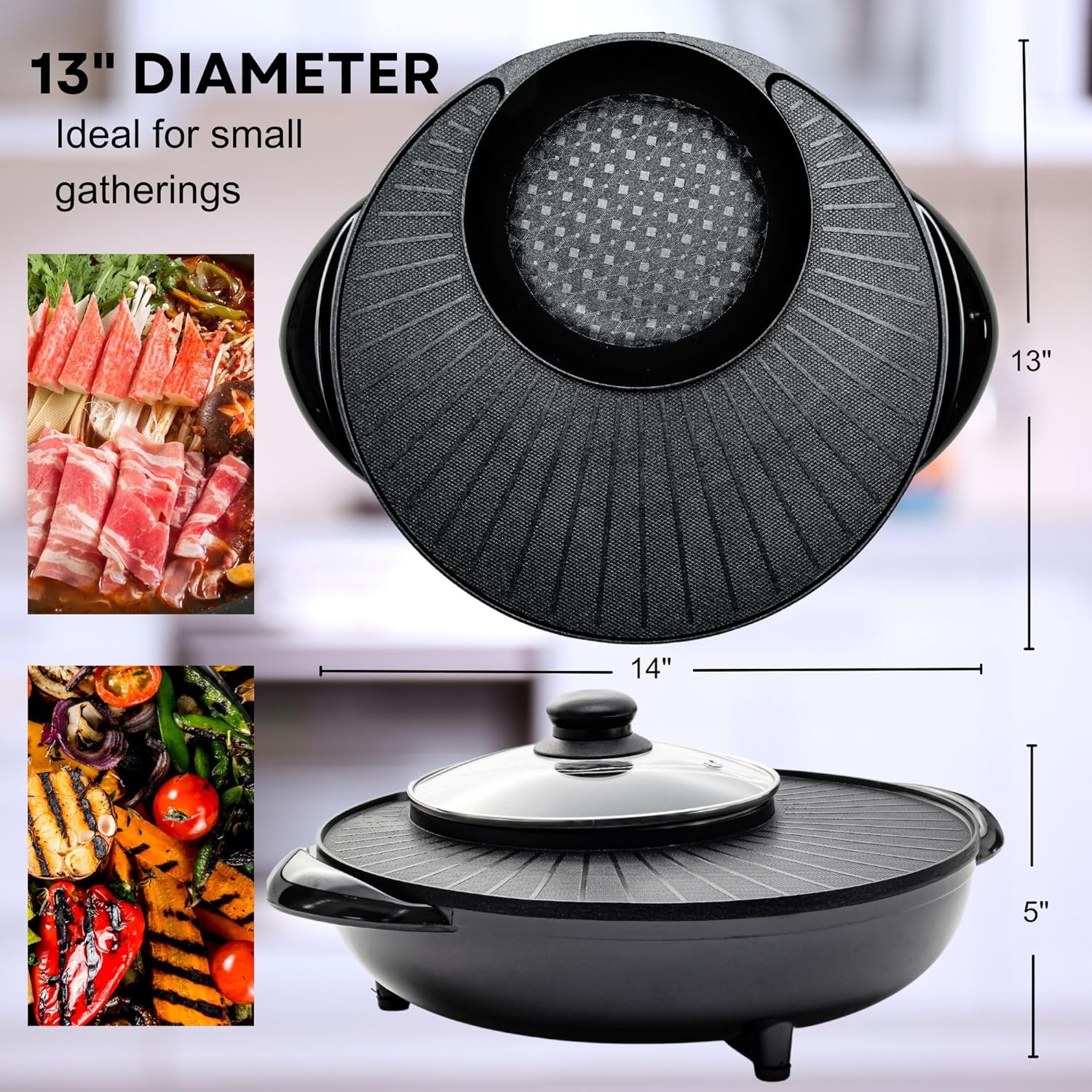 OVENTE Electric Hot Pot and Grill Combo, 2-in-1 Portable Countertop Cooker with Temperature Control Perfect for Korean BBQ, Shabu Shabu and Soup with Free Strainer, Chopsticks and Tong, Black GH10133B - Image 6