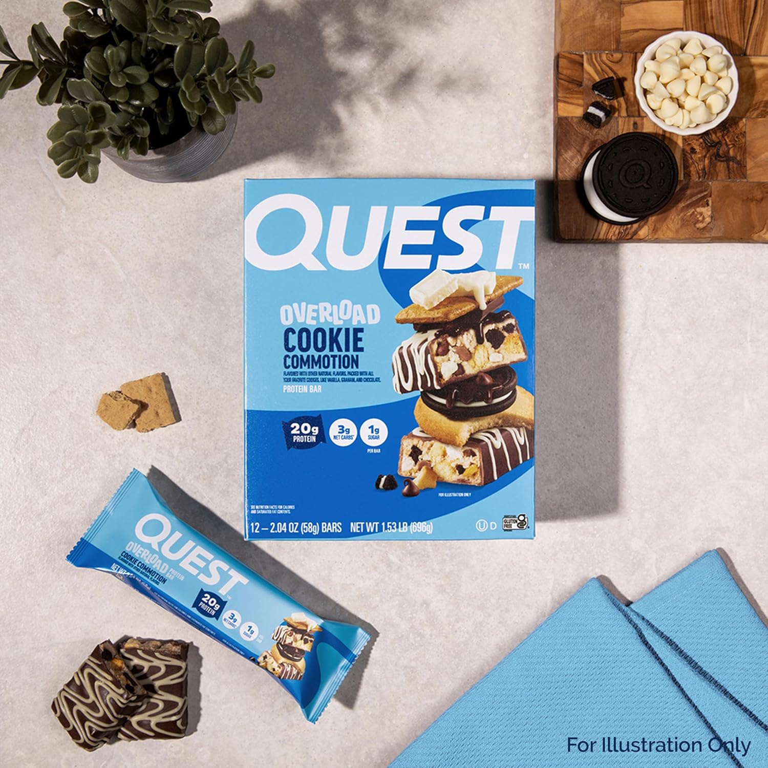 Quest Nutrition Overload Protein Bars, Cookie Commotion, 20g Protein, 1g Sugar, 3g Net Carbs, Gluten Free, 12 Count - Image 6