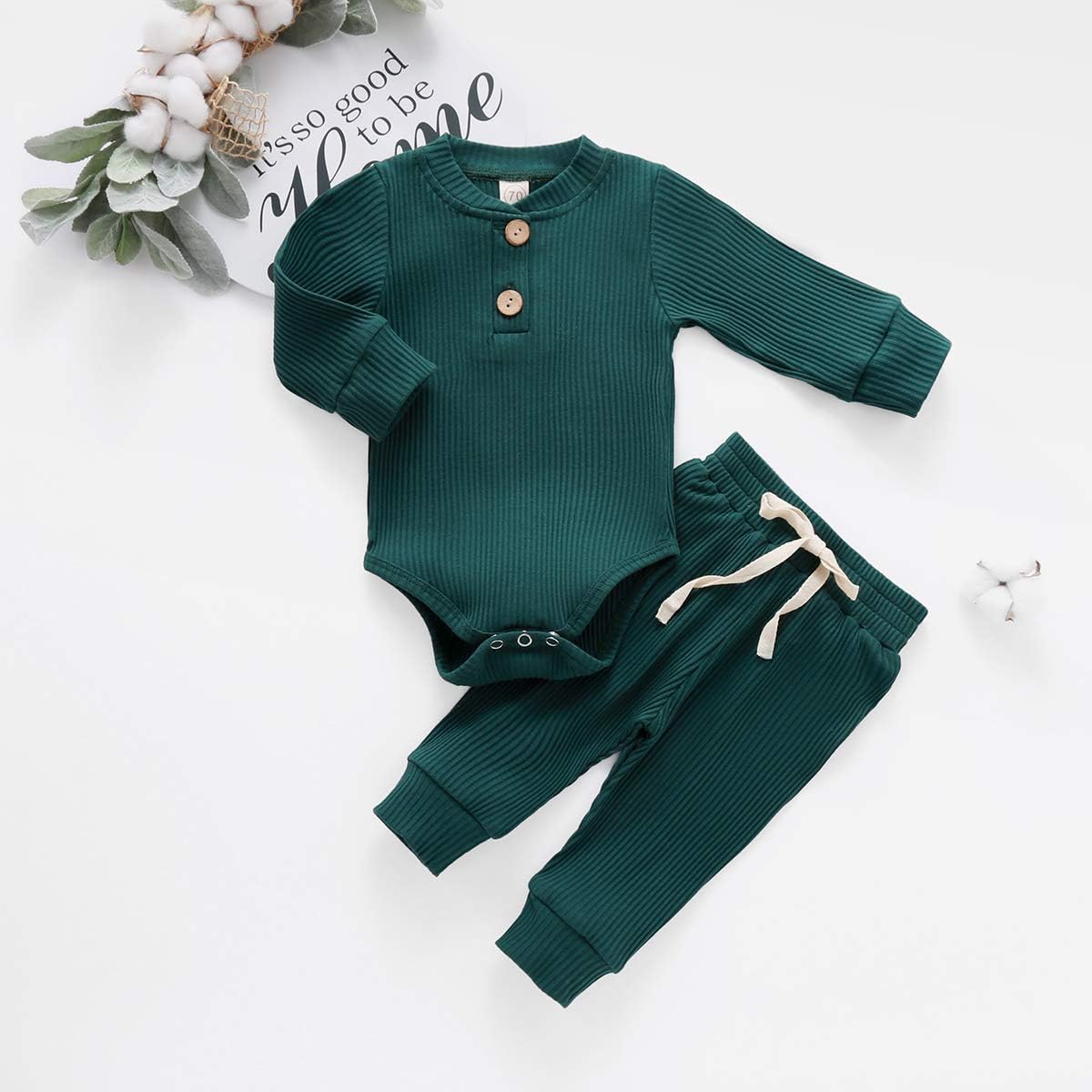 Newborn Baby Boy Girl Clothes Ribbed Knitted Cotton Long Sleeve Romper Long Pants Solid Color Fall Winter Outfits - Image 3