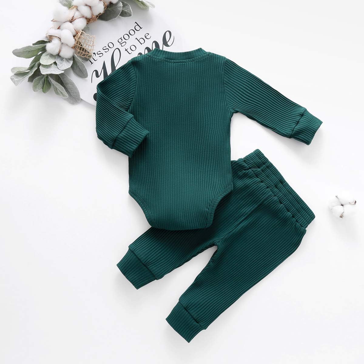 Newborn Baby Boy Girl Clothes Ribbed Knitted Cotton Long Sleeve Romper Long Pants Solid Color Fall Winter Outfits - Image 7