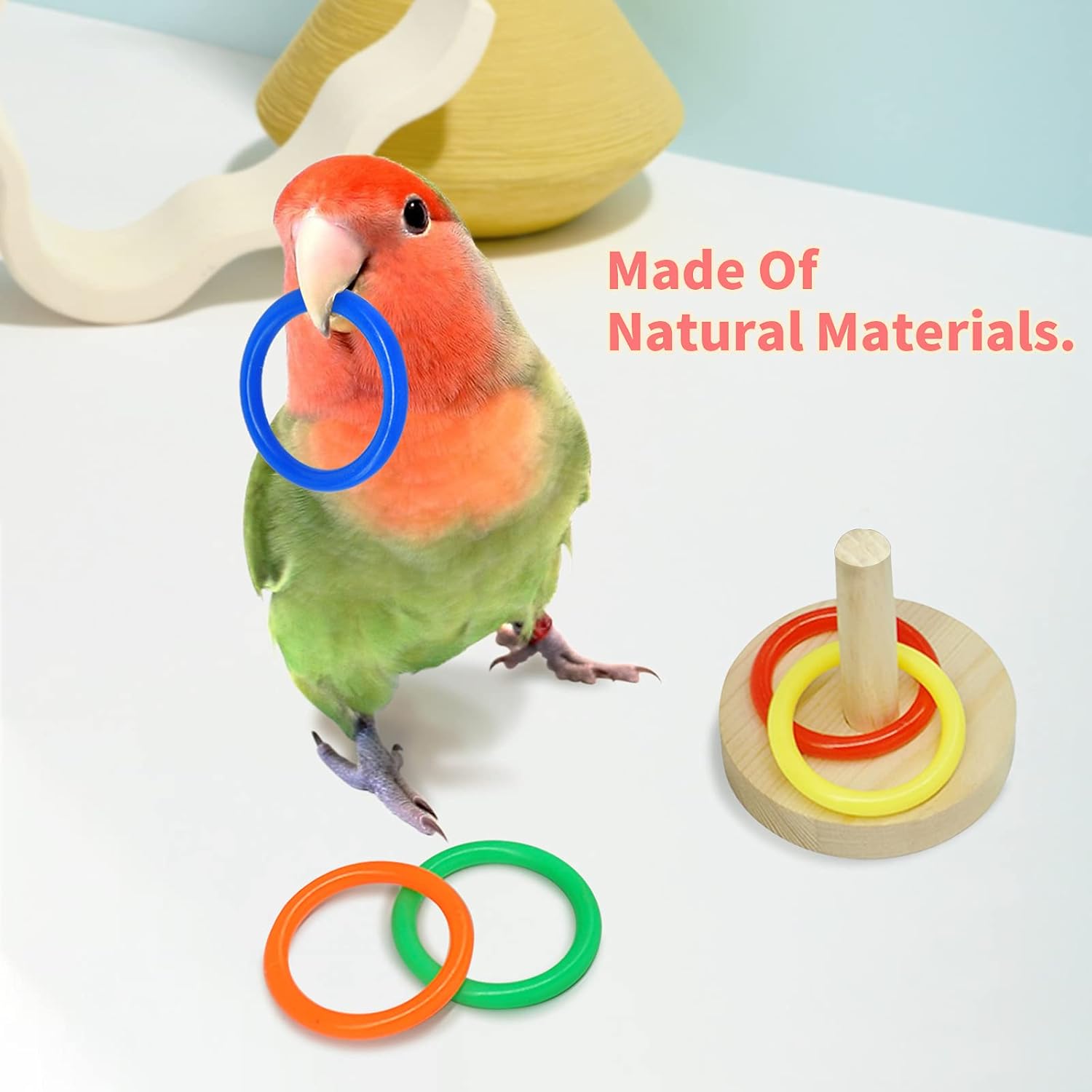 Bird Toys For Parakeets,5pcs Parrot Toys Set (Include Bird Basketball Toy、Bird Skateboard、Bird Stacking Toy、Parrot Wooden Block Puzzles Toy、Small Sepak Takraw),Parakeet Toys、For Bird Training Toys12 - Image 3