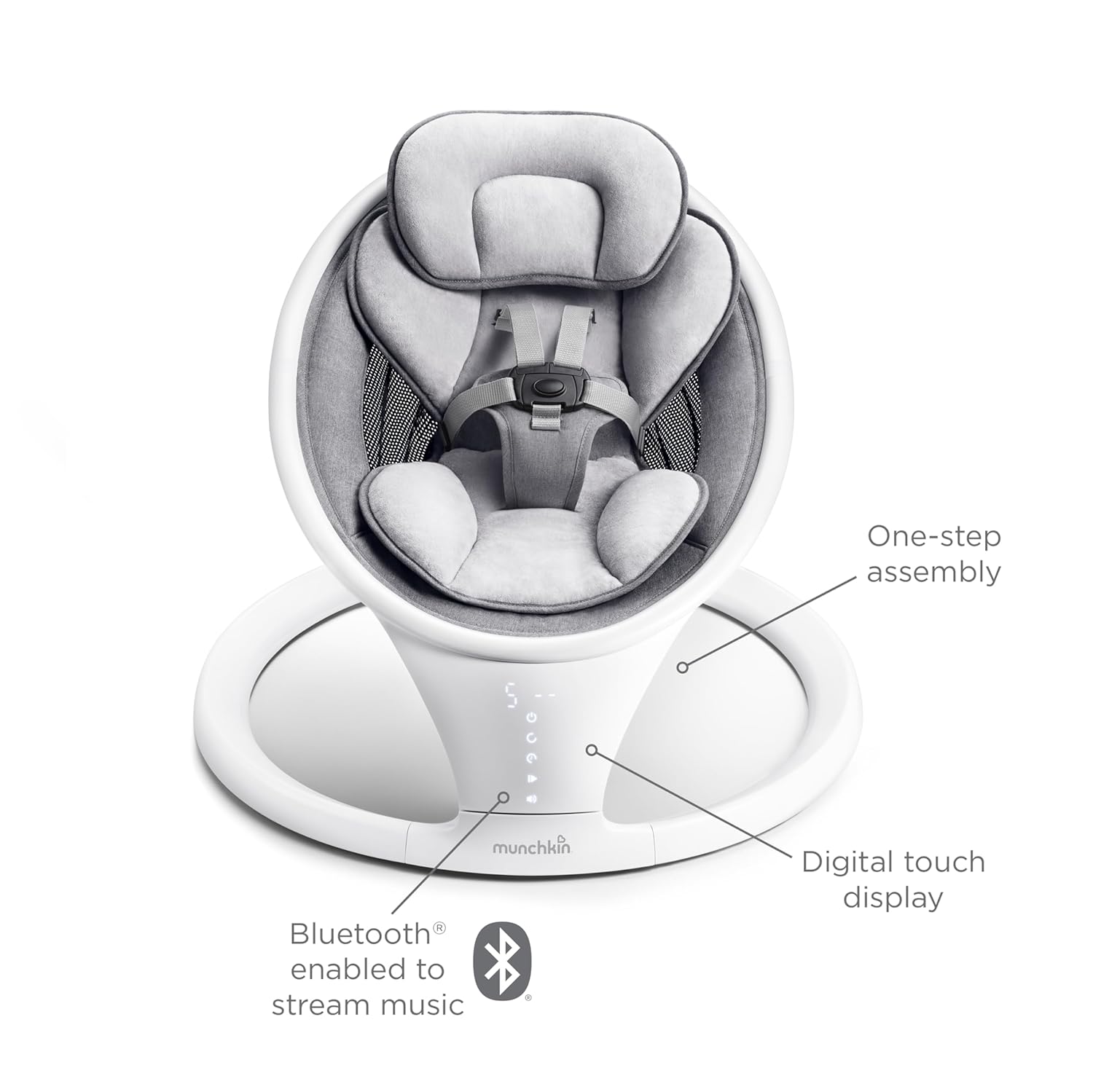 Munchkin Baby Swing, Portable and Lightweight, Bluetooth Enabled Electric Infant Rocker with Natural Sway in 5 Ranges of Motion, Newborn Nursery Essentials, White/Grey - Image 4
