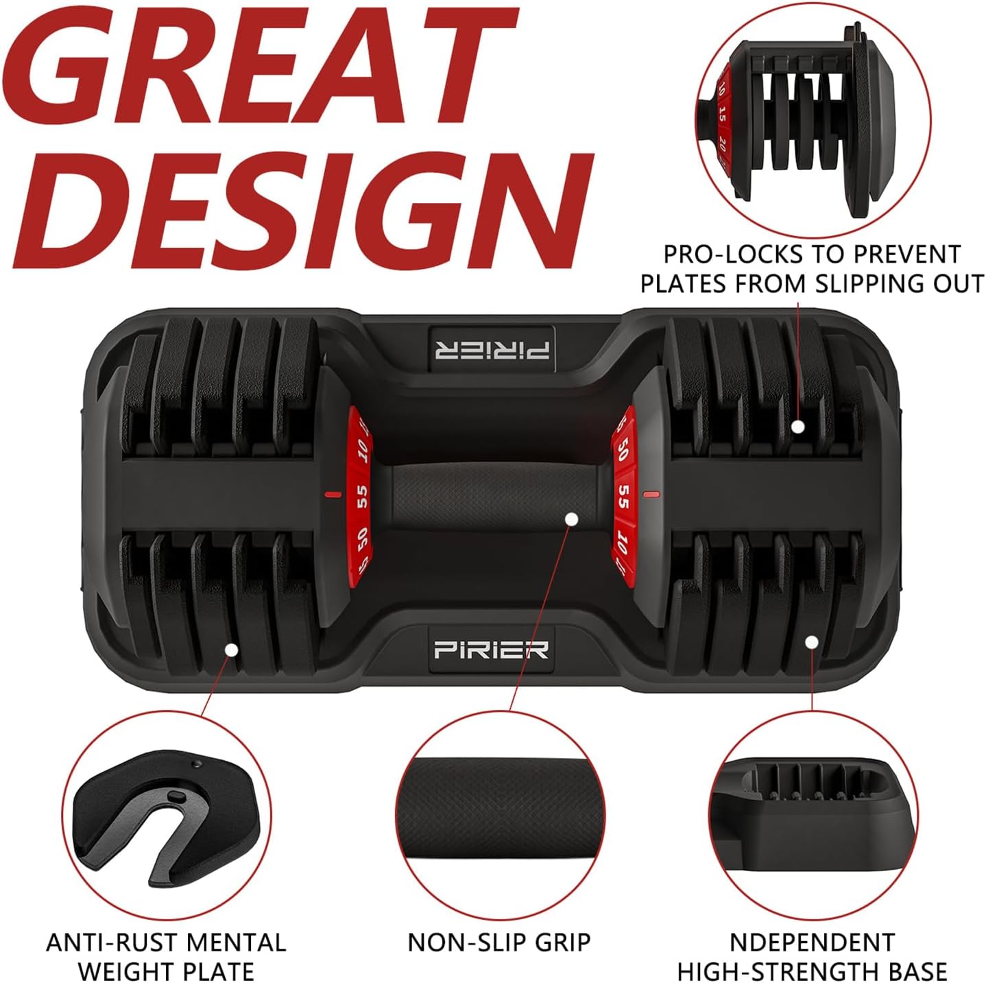 Adjustable Dumbbell 55LB Single Dumbbell Weight, 10-in-1 Weight Dumbbells with Anti-Slip Metal Handle and Bicep Supports for Comprehensive Full Body Strength Training - Image 6