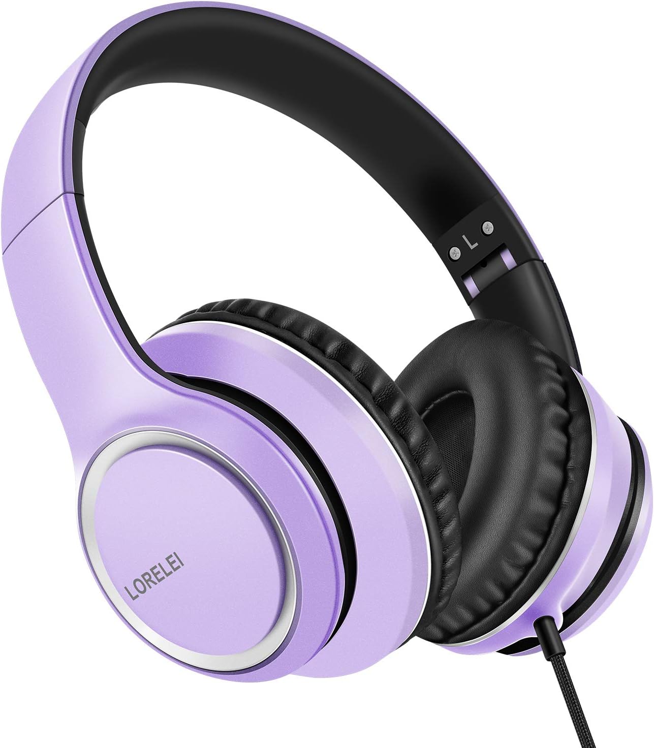 LORELEI X8 Over-Ear Wired Headphones with Microphone with 1.45m-Tangle-Free Nylon Line&3.5mm Plug,Lightweight Foldable & Portable Headphones for Smartphone,Tablet,Computer,Mp3/4(Dark Purple) - Image 2