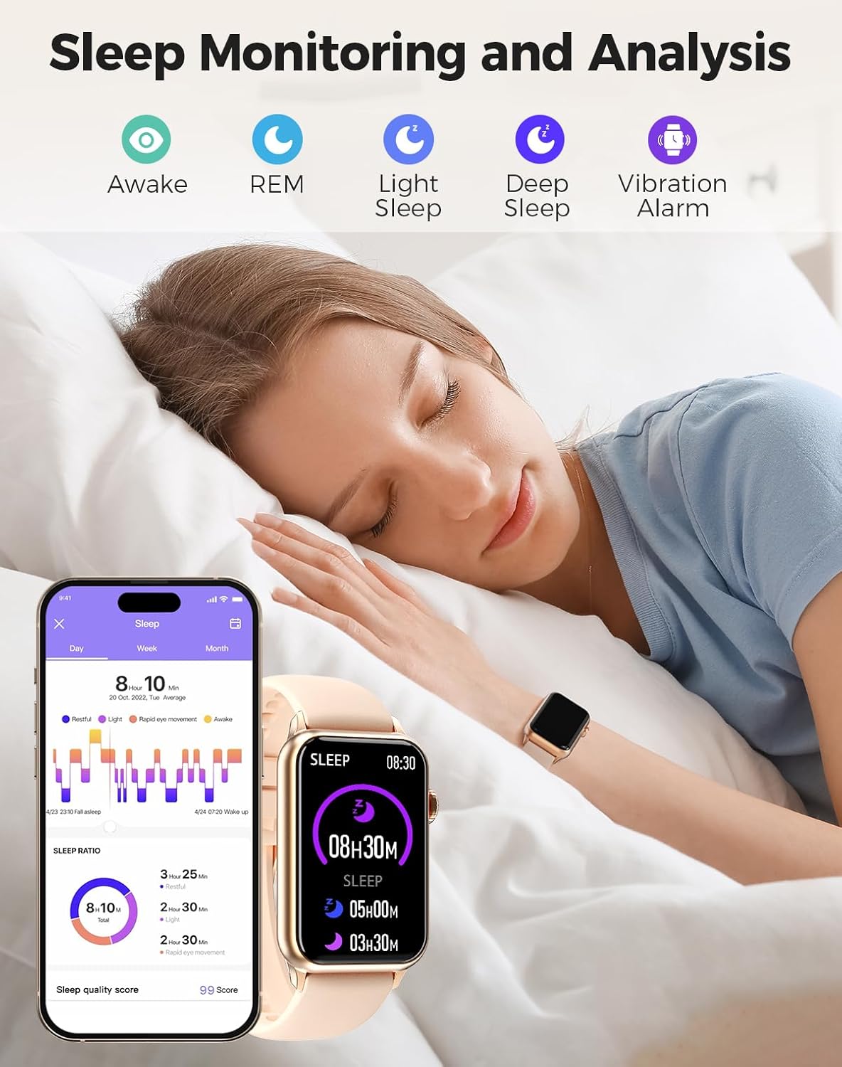 Health Fitness Tracker Smart Watch with 24/7 Heart Rate Blood Oxygen Blood Pressure Monitor Sleep Tracker 128 Exercise Modes Step Calorie Counter Pedometer IP68 Waterproof for Women Men Android iOS - Image 4