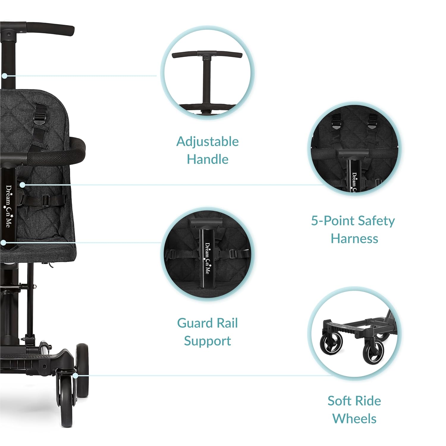 Dream On Me Lightweight and Compact Coast Rider Stroller with One Hand Easy Fold, Adjustable Handles and Soft Ride Wheels, Black - Image 5