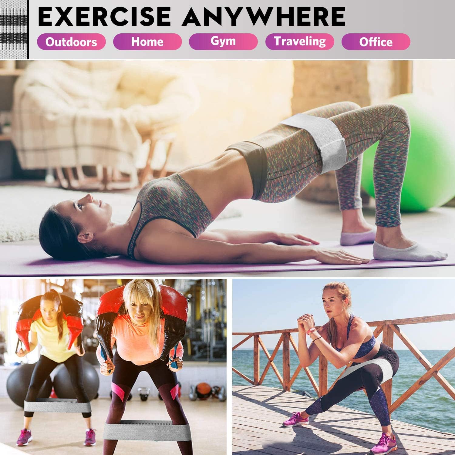 Renoj Resistance Bands, Exercise Workout Bands for Women and Men, 3 Set of Stretch Bands for Booty Legs for Yoga Starter, Pilates Flexbands - Image 6