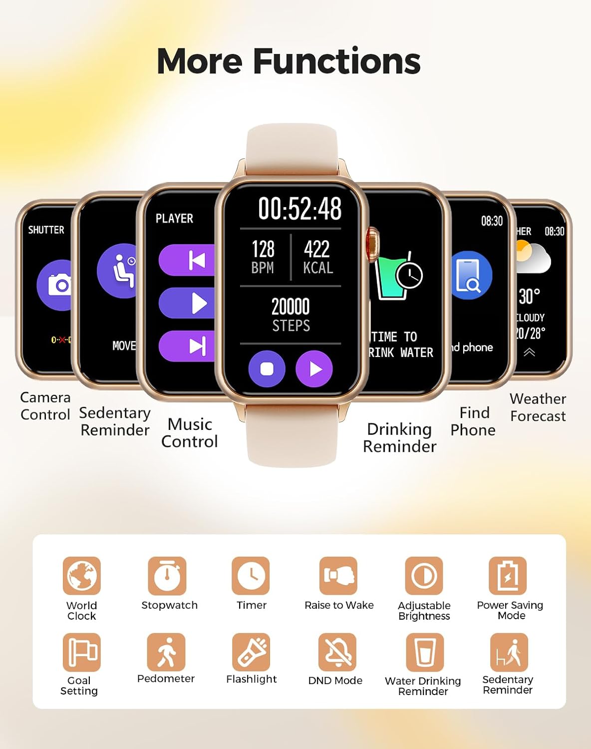 Health Fitness Tracker Smart Watch with 24/7 Heart Rate Blood Oxygen Blood Pressure Monitor Sleep Tracker 128 Exercise Modes Step Calorie Counter Pedometer IP68 Waterproof for Women Men Android iOS - Image 8