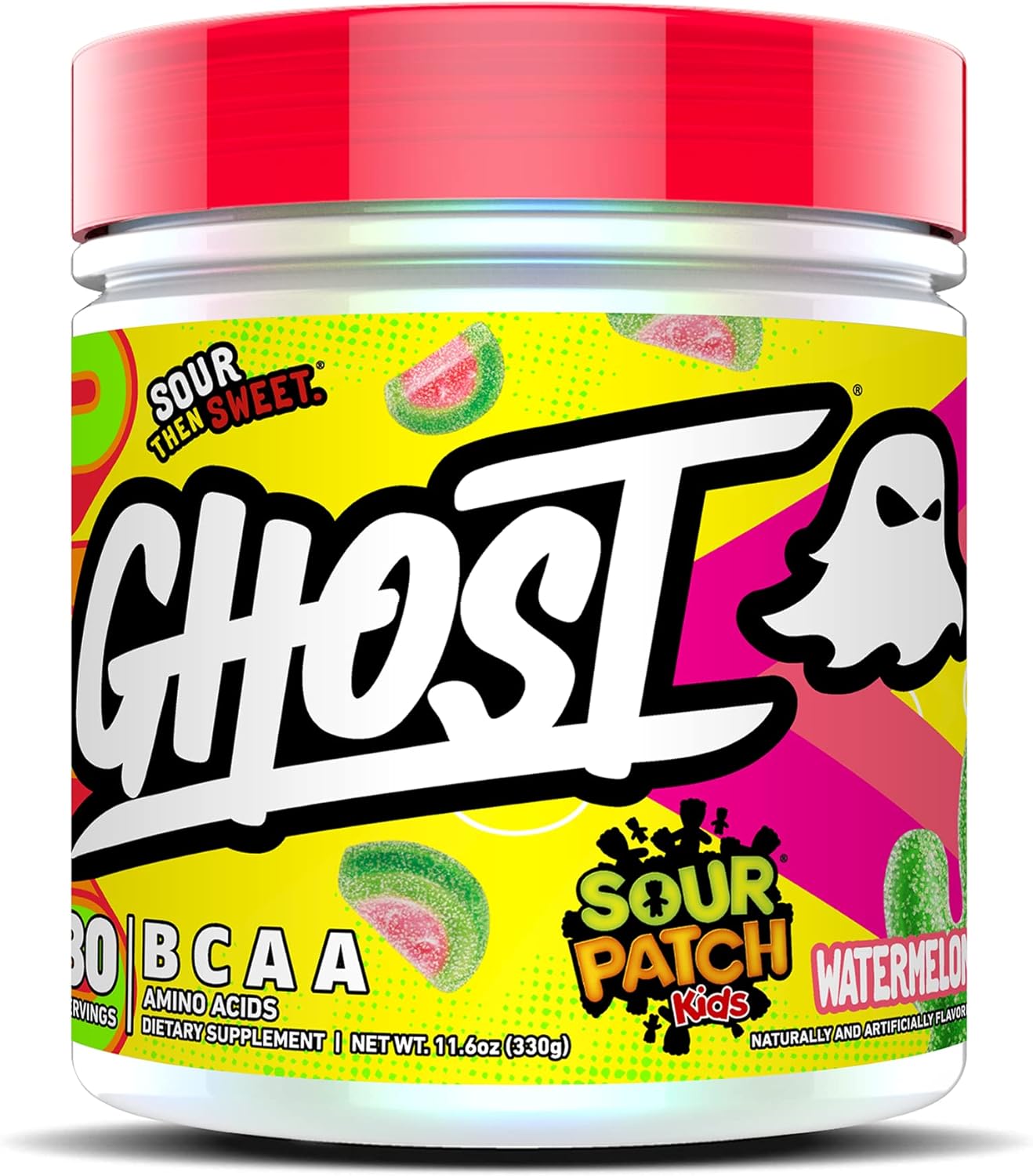 GHOST BCAA Powder Amino Acids Supplement, Sour Patch Kids Watermelon - 30 Servings - Sugar-Free Intra, Post & Pre Workout Amino Powder & Recovery Drink, 7G BCAA - Image 2