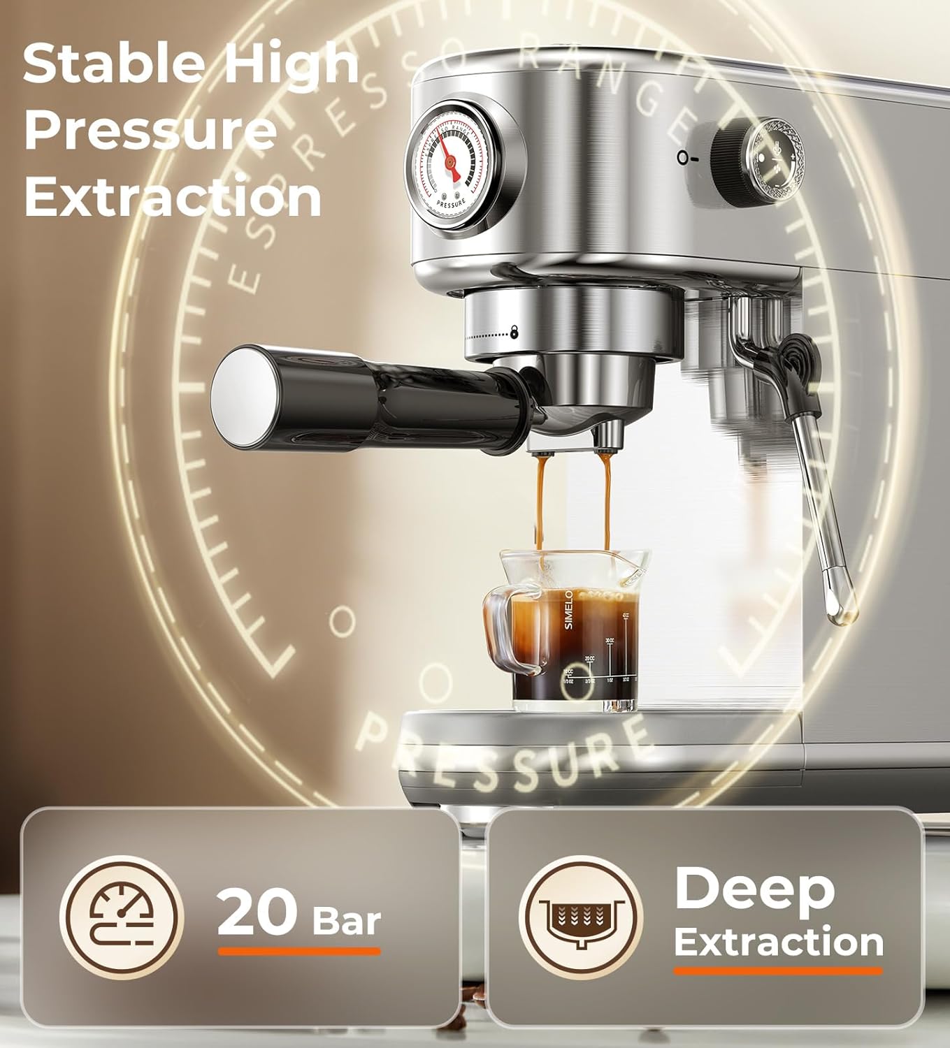 Espresso Machine with Milk Frother, 20 Bar High Pressure Professional Espresso Maker Automatic, Compact Stainless Steel Coffee Machine for Cappuccino, Latte, Gift for Coffee Lover, Silver - Image 5
