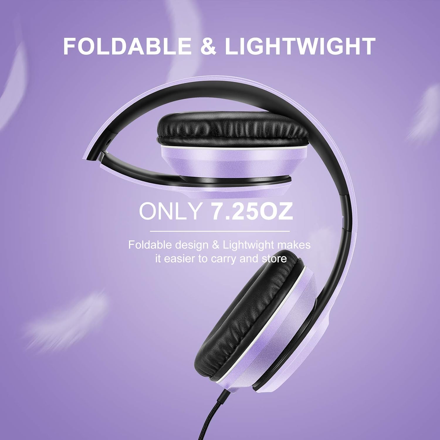 LORELEI X8 Over-Ear Wired Headphones with Microphone with 1.45m-Tangle-Free Nylon Line&3.5mm Plug,Lightweight Foldable & Portable Headphones for Smartphone,Tablet,Computer,Mp3/4(Dark Purple) - Image 5