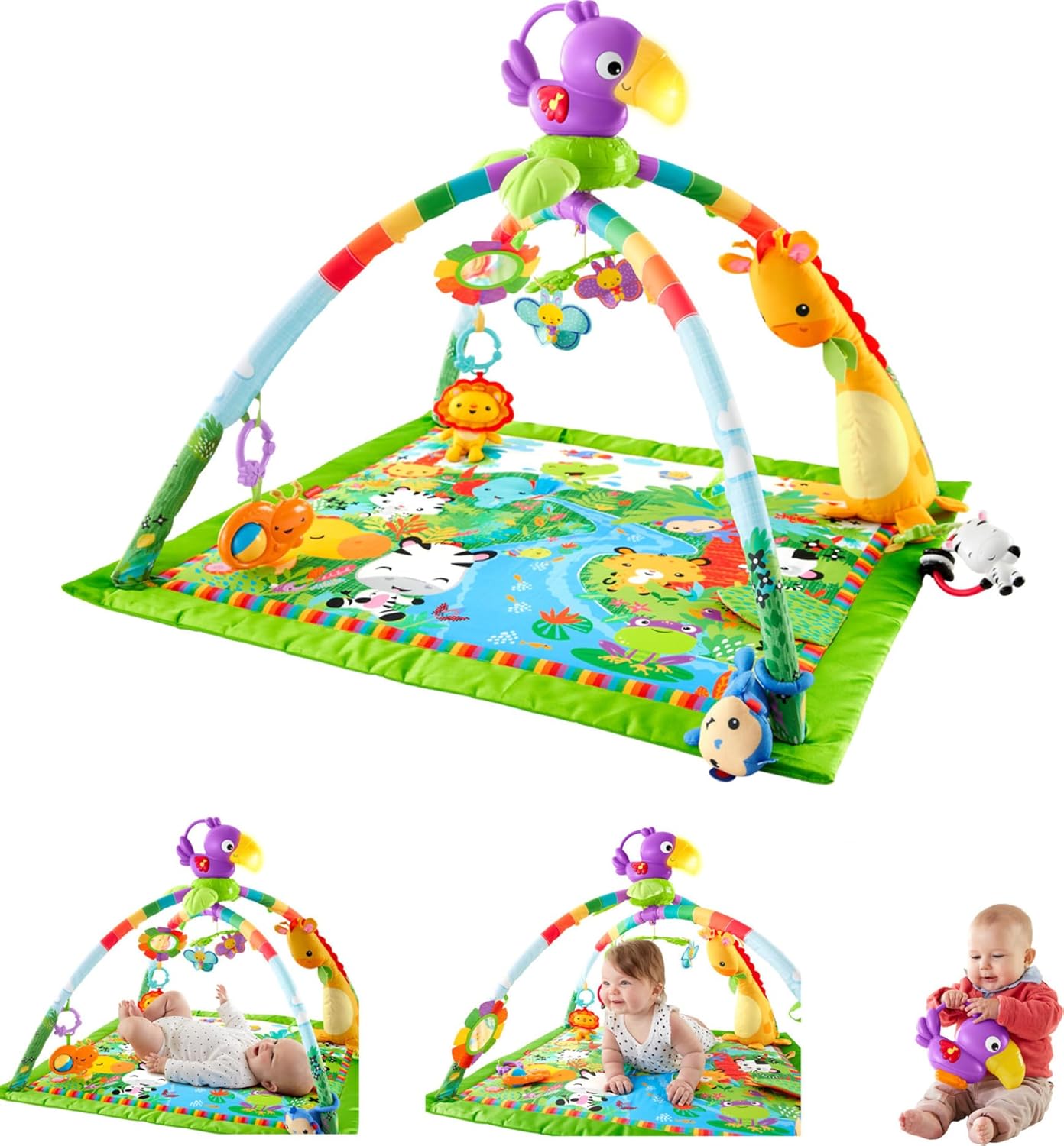Fisher-Price Baby Playmat Rainforest Music & Lights Deluxe Gym with 10+ Activities & Toys for Developmental Play for Newborns Ages 0+ Months - Image 2