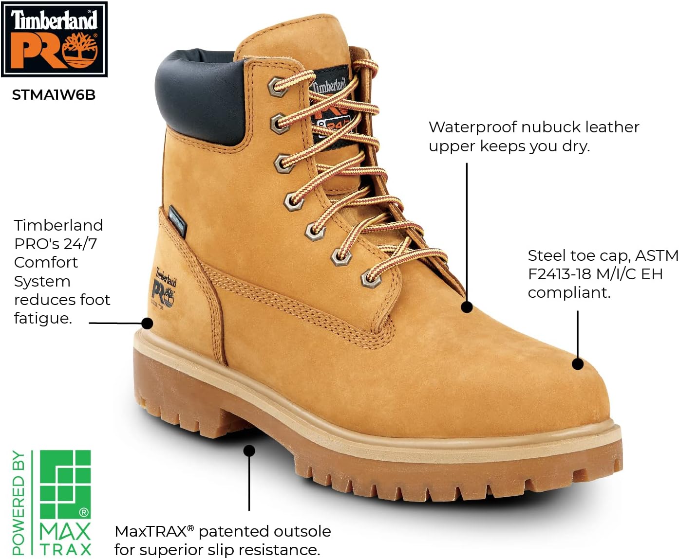 Timberland PRO 6IN Direct Attach Men's Steel Toe MaxTRAX Slip-Resistant Work Boot - Image 4