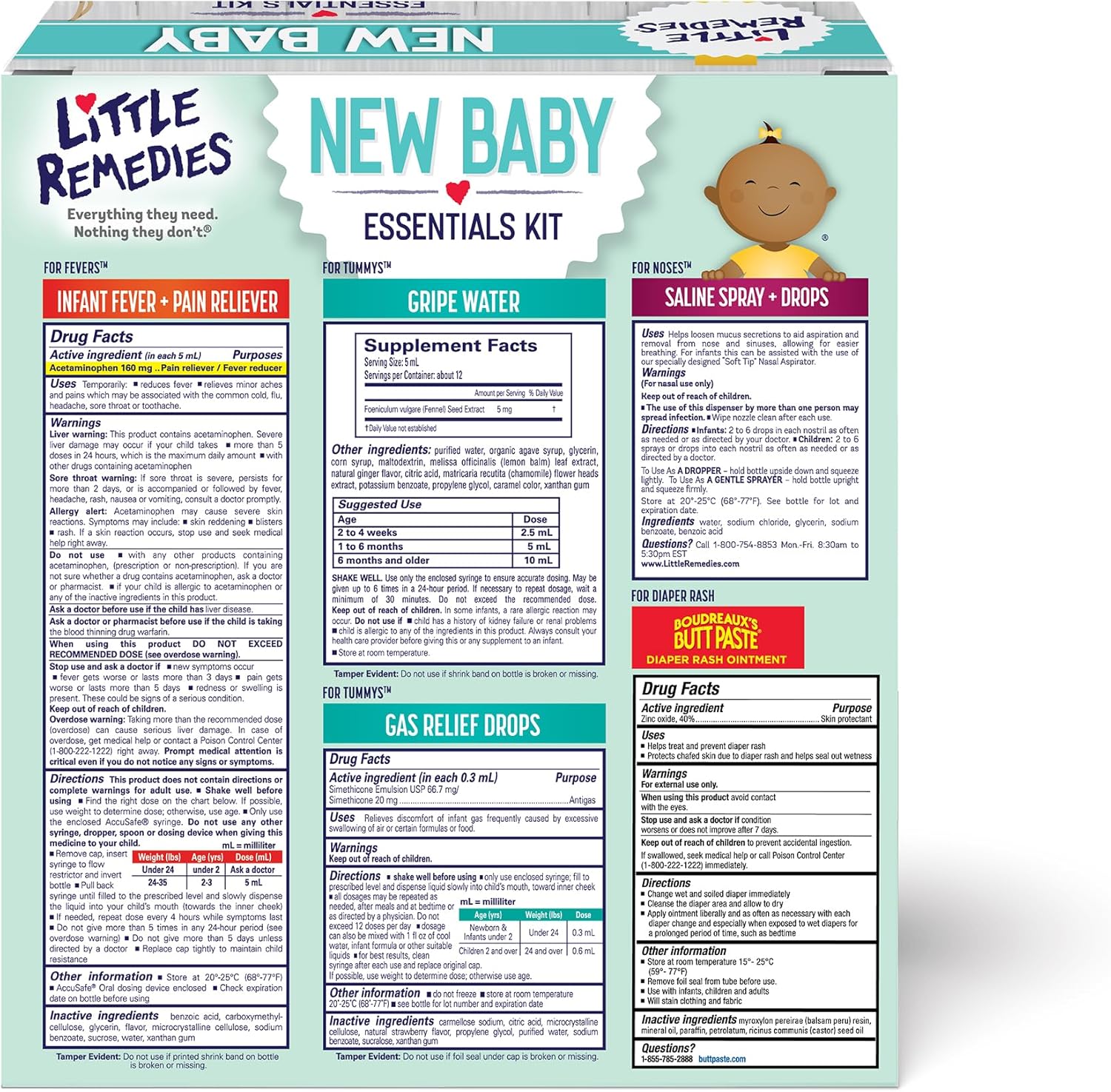 Little Remedies, New Baby Essentials Kit, 6 Newborn Essentials, Saline Nasal Spray, Gas Relief Drops, Gripe Water, Fever Reliever, & Diaper Ointment - Image 2