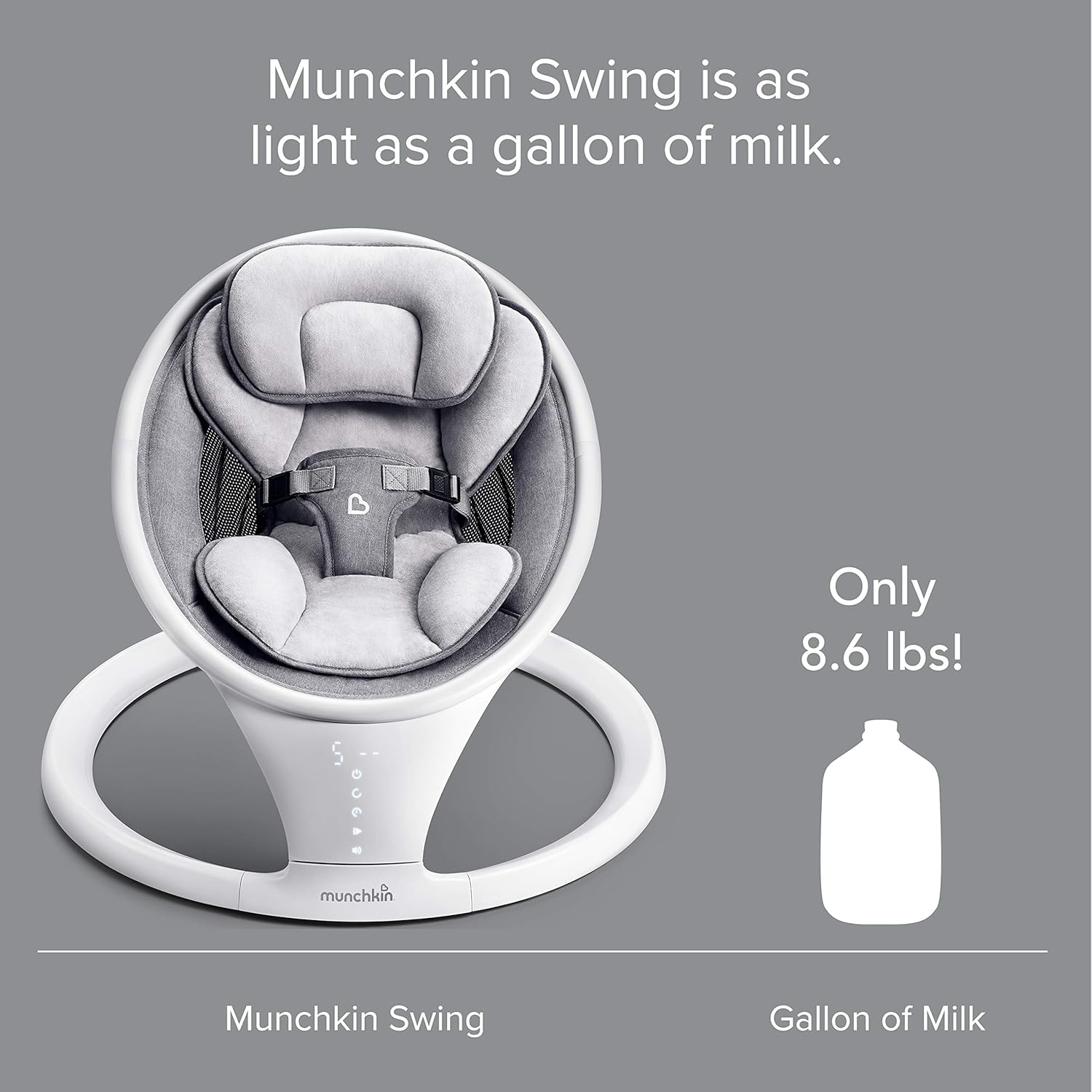 Munchkin Baby Swing, Portable and Lightweight, Bluetooth Enabled Electric Infant Rocker with Natural Sway in 5 Ranges of Motion, Newborn Nursery Essentials, White/Grey - Image 6