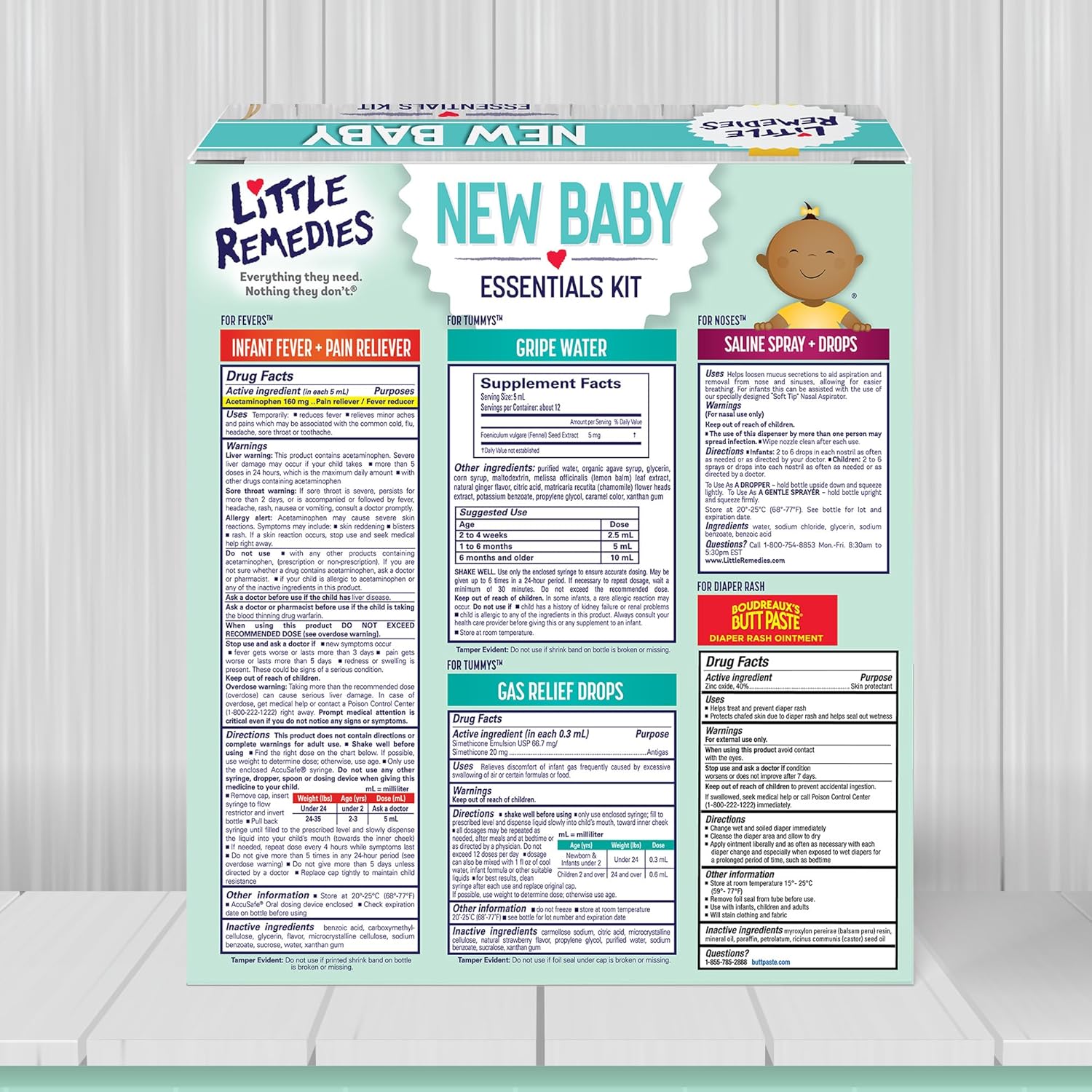 Little Remedies, New Baby Essentials Kit, 6 Newborn Essentials, Saline Nasal Spray, Gas Relief Drops, Gripe Water, Fever Reliever, & Diaper Ointment - Image 7