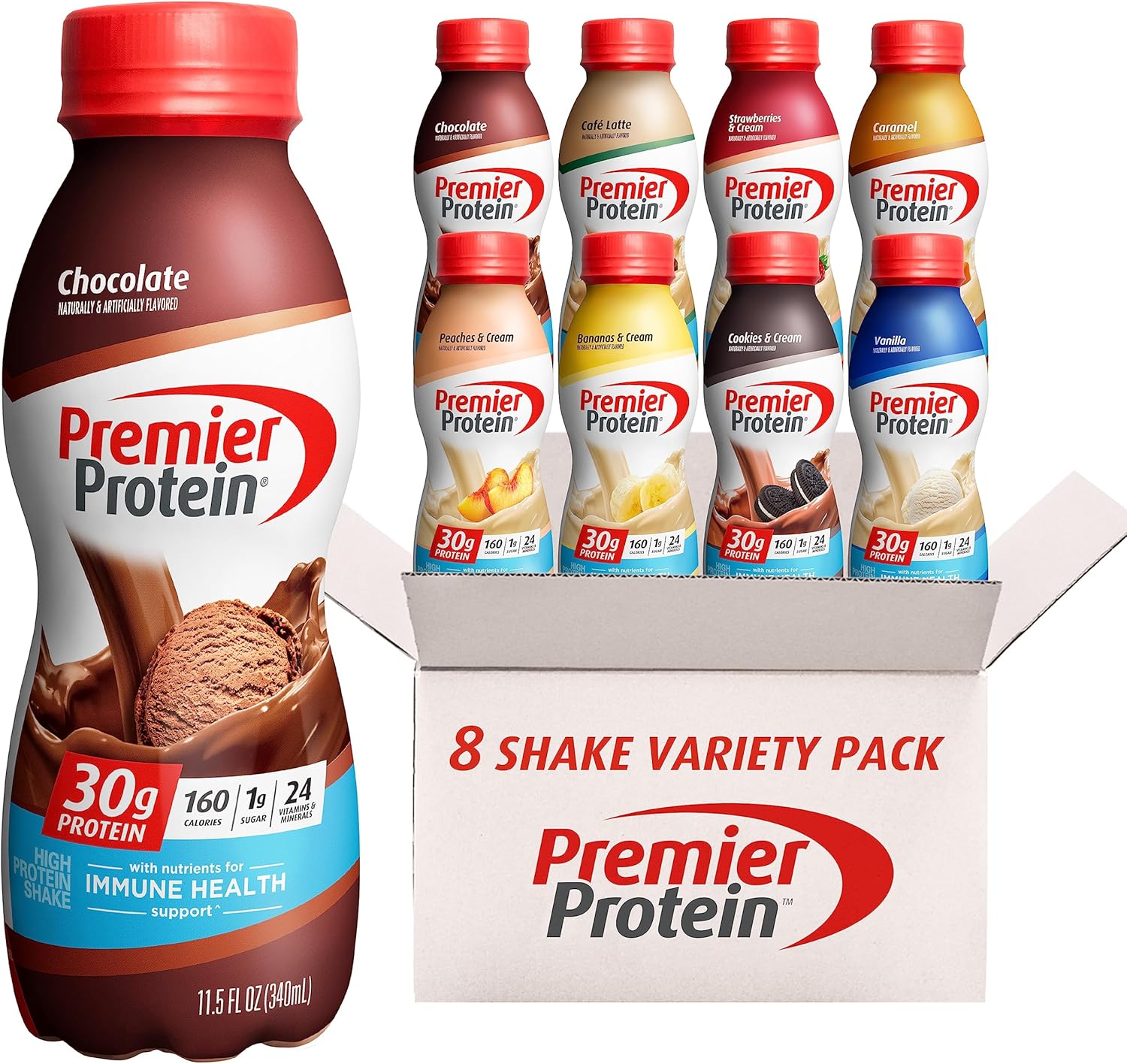 Premier Protein, Protein Shake, 8 Flavor Variety Pack, 30g Protein, 1g Sugar, 24 Vitamins & Minerals, Nutrients to Support Immune Health 11.5 Fl Oz (8 Pack) - Image 2
