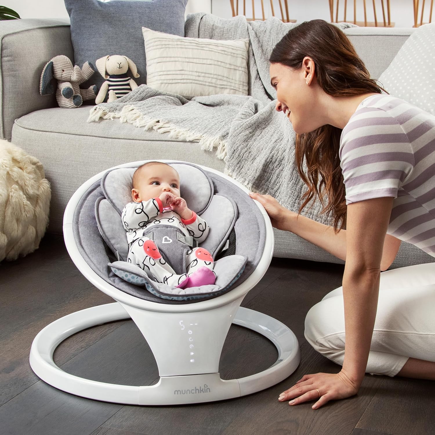 Munchkin Baby Swing, Portable and Lightweight, Bluetooth Enabled Electric Infant Rocker with Natural Sway in 5 Ranges of Motion, Newborn Nursery Essentials, White/Grey - Image 3
